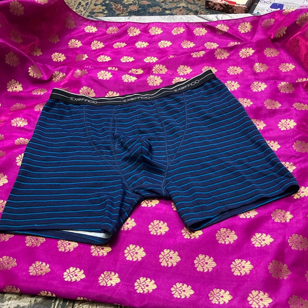 🏇 Exofficio Men's Blue Striped Boxer Briefs